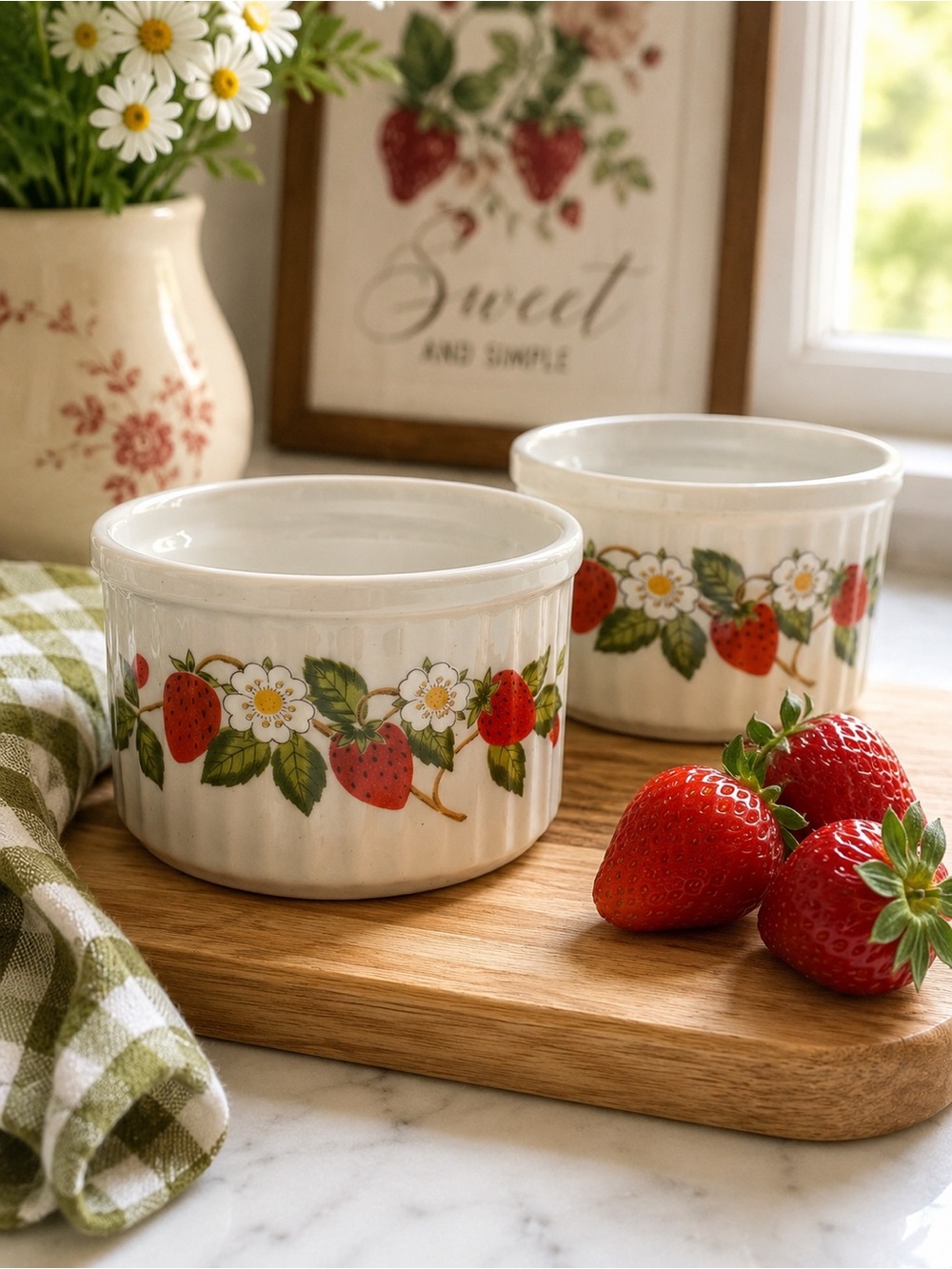 Vintage Sheffield Strawberries ‘n Cream ramekins 🍓Japan stoneware
